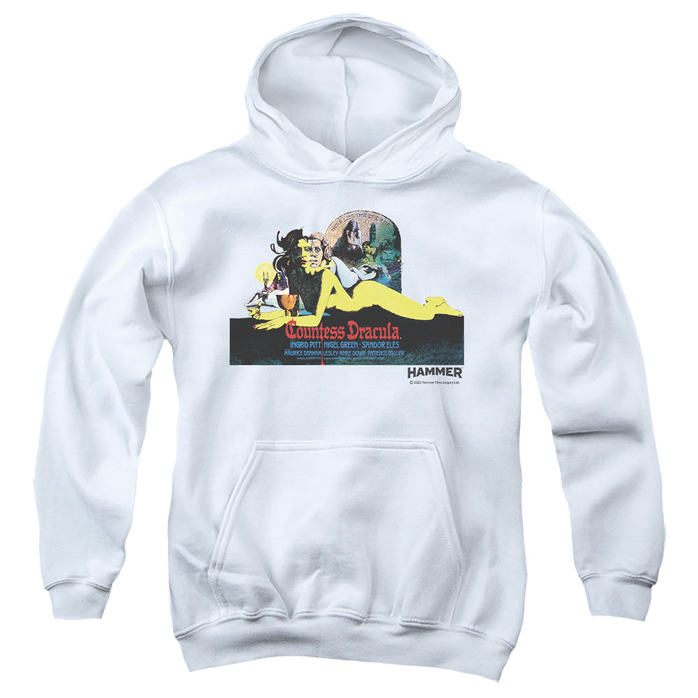 AN OFFCIALLY LICENSED HAMMER HOUSE OF HORROR COUNTESS LIGHT YOUTH HOODIE WHITE
