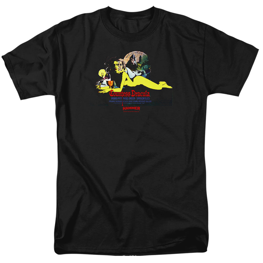AN OFFCIALLY LICENSED HAMMER HOUSE OF HORROR COUNTESS DARK MEN'S REGULAR FIT T-SHIRT BLACK