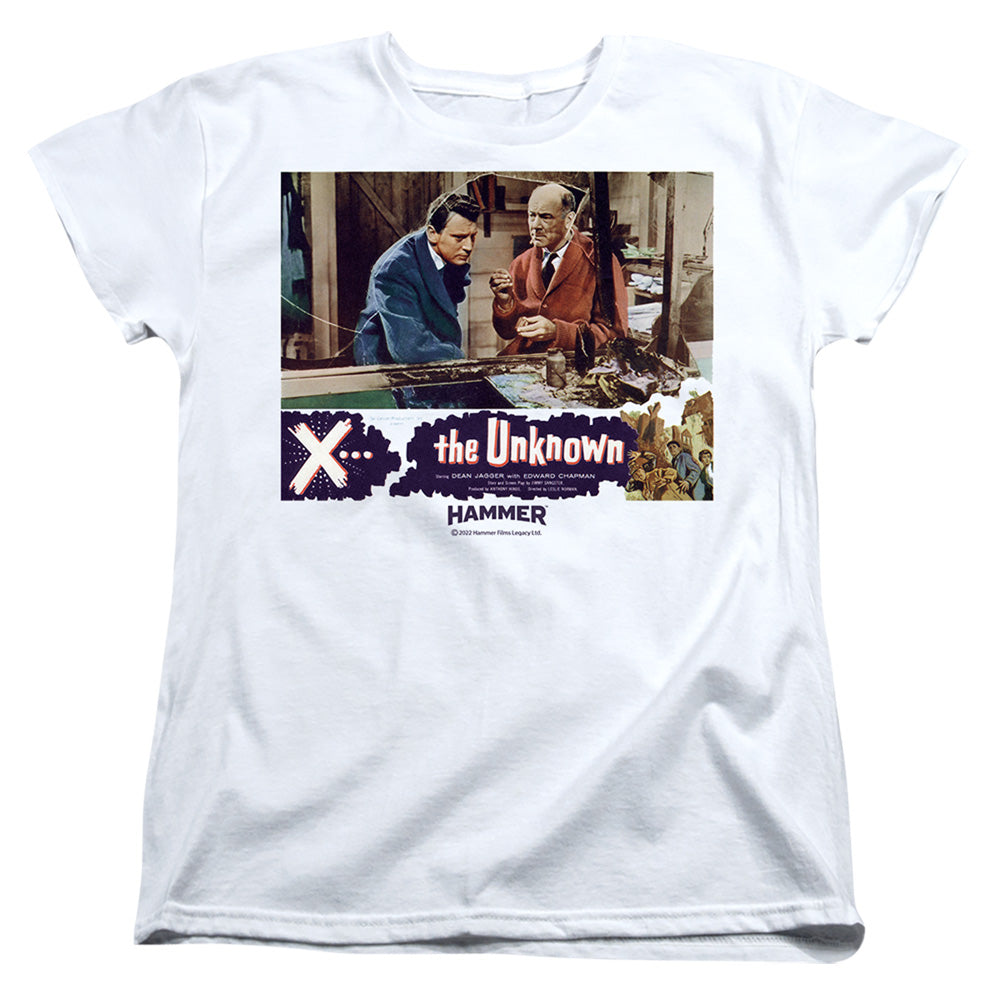 AN OFFCIALLY LICENSED HAMMER HOUSE OF HORROR THE UNKOWN WOMEN'S REGULAR FIT T-SHIRT WHITE