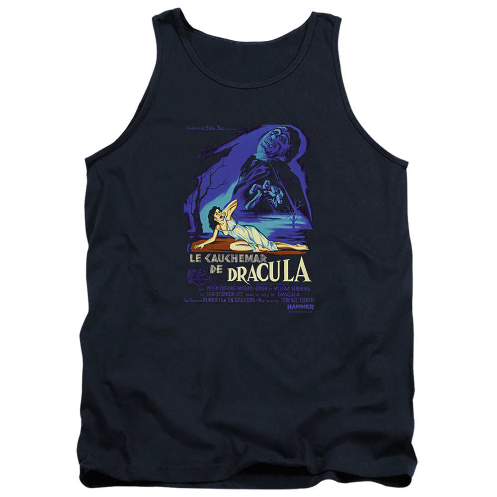 AN OFFCIALLY LICENSED HAMMER HOUSE OF HORROR HORROR OF DRACULA ADULT UNISEX TANK TOP NAVY