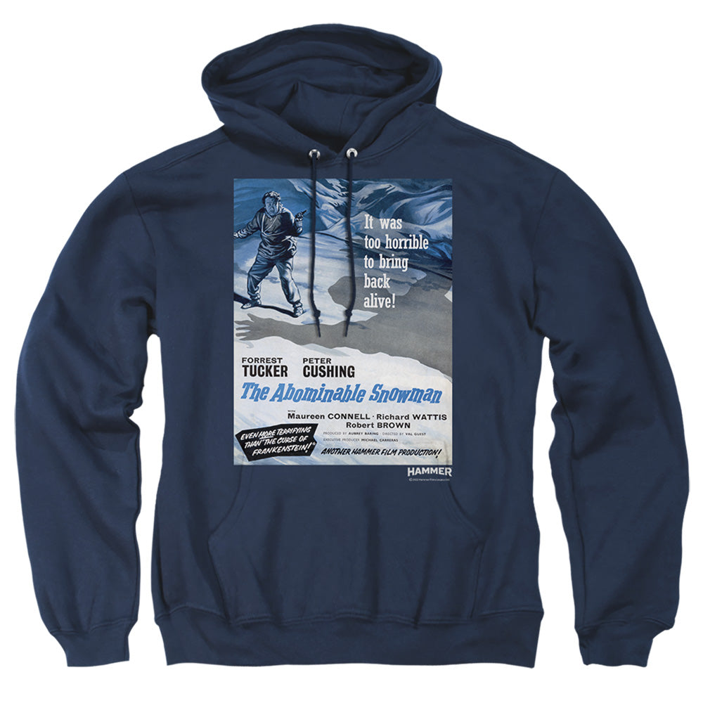 AN OFFCIALLY LICENSED HAMMER HOUSE OF HORROR SNOWMAN ADULT UNISEX PULLOVER HOODIE NAVY