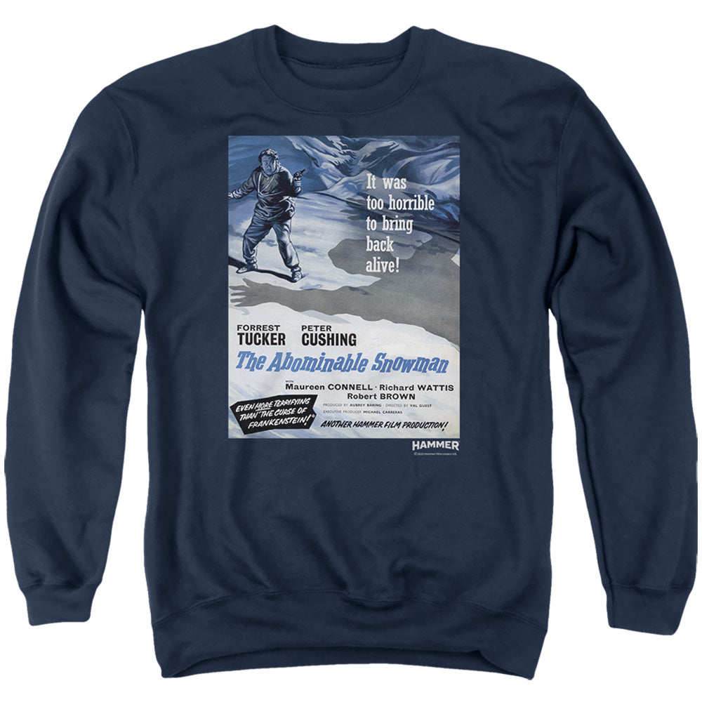AN OFFCIALLY LICENSED HAMMER HOUSE OF HORROR SNOWMAN ADULT UNISEX CREWNECK SWEATSHIRT NAVY