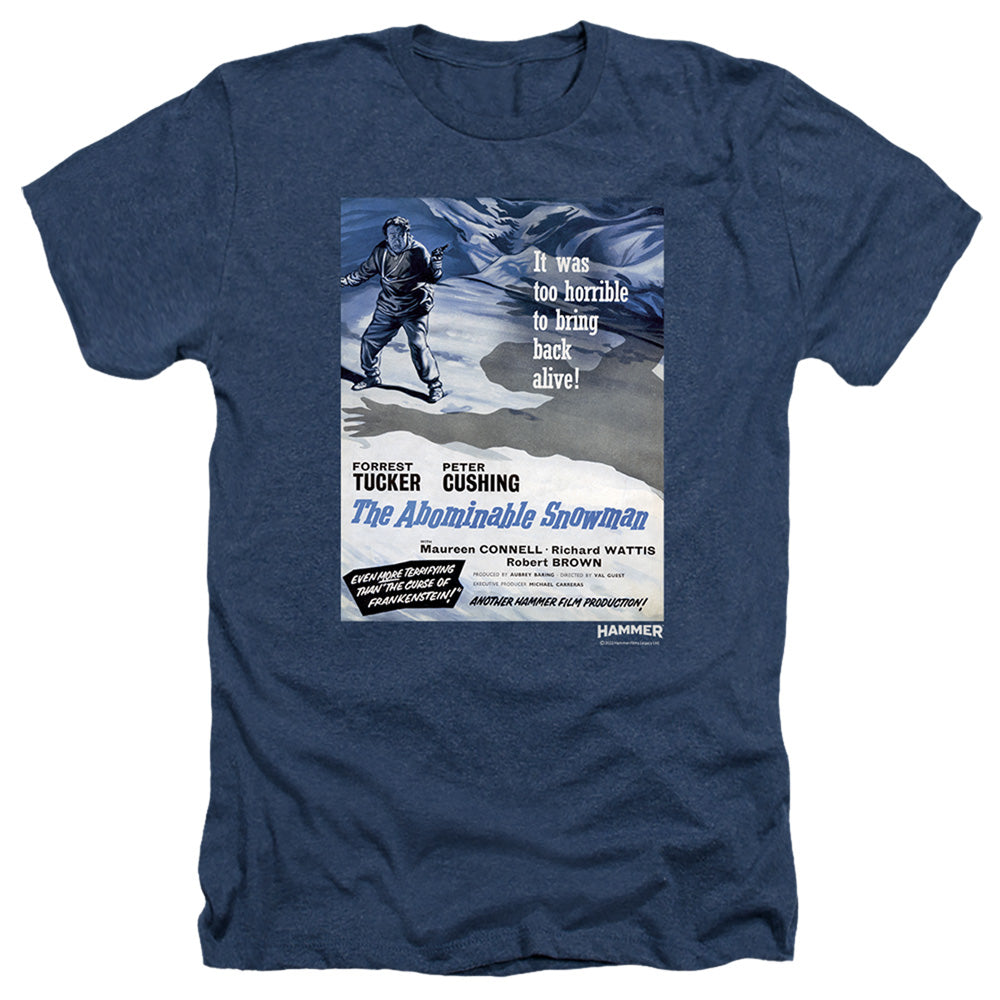 AN OFFCIALLY LICENSED HAMMER HOUSE OF HORROR SNOWMAN MEN'S HEATHER T-SHIRT NAVY