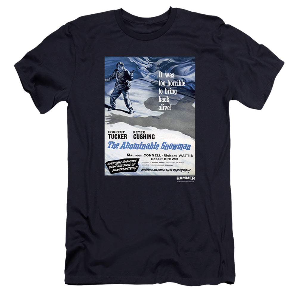 AN OFFCIALLY LICENSED HAMMER HOUSE OF HORROR SNOWMAN MEN'S PREMIUM SLIM FIT T-SHIRT NAVY