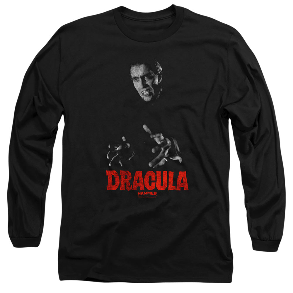 AN OFFCIALLY LICENSED HAMMER HOUSE OF HORROR CHRISTOPHER LEE DRACULA MEN'S LONG SLEEVE T-SHIRT BLACK