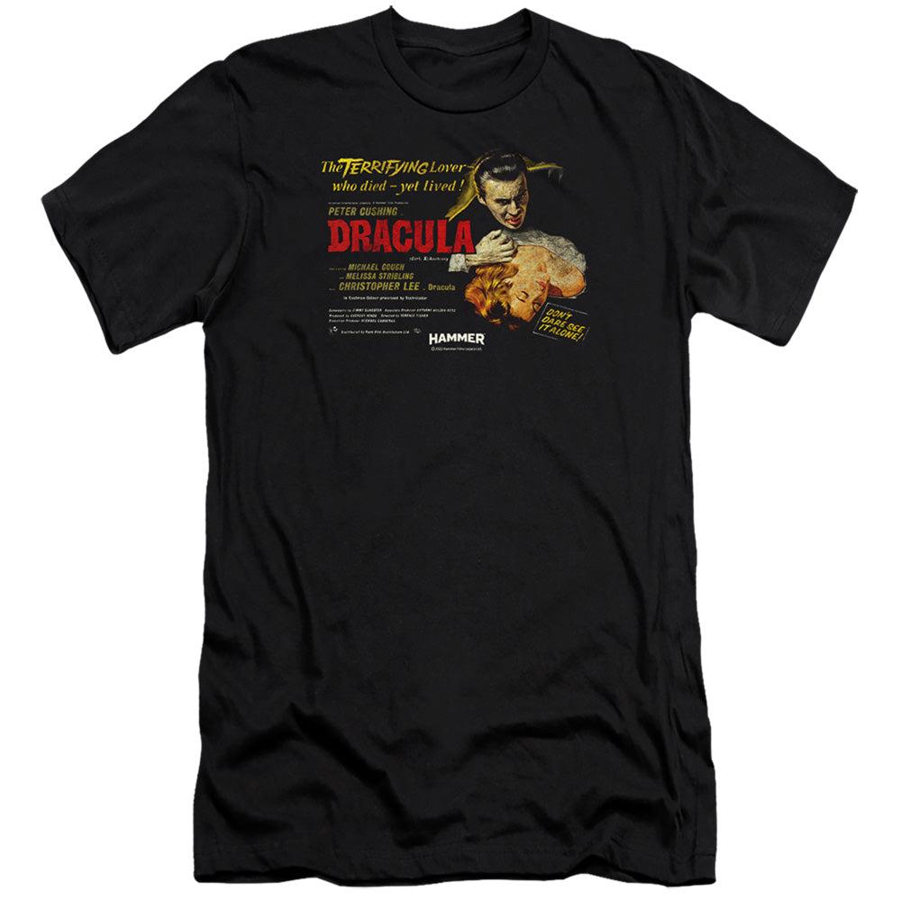AN OFFCIALLY LICENSED HAMMER HOUSE OF HORROR POSTER DRACULA MEN'S PREMIUM SLIM FIT T-SHIRT BLACK