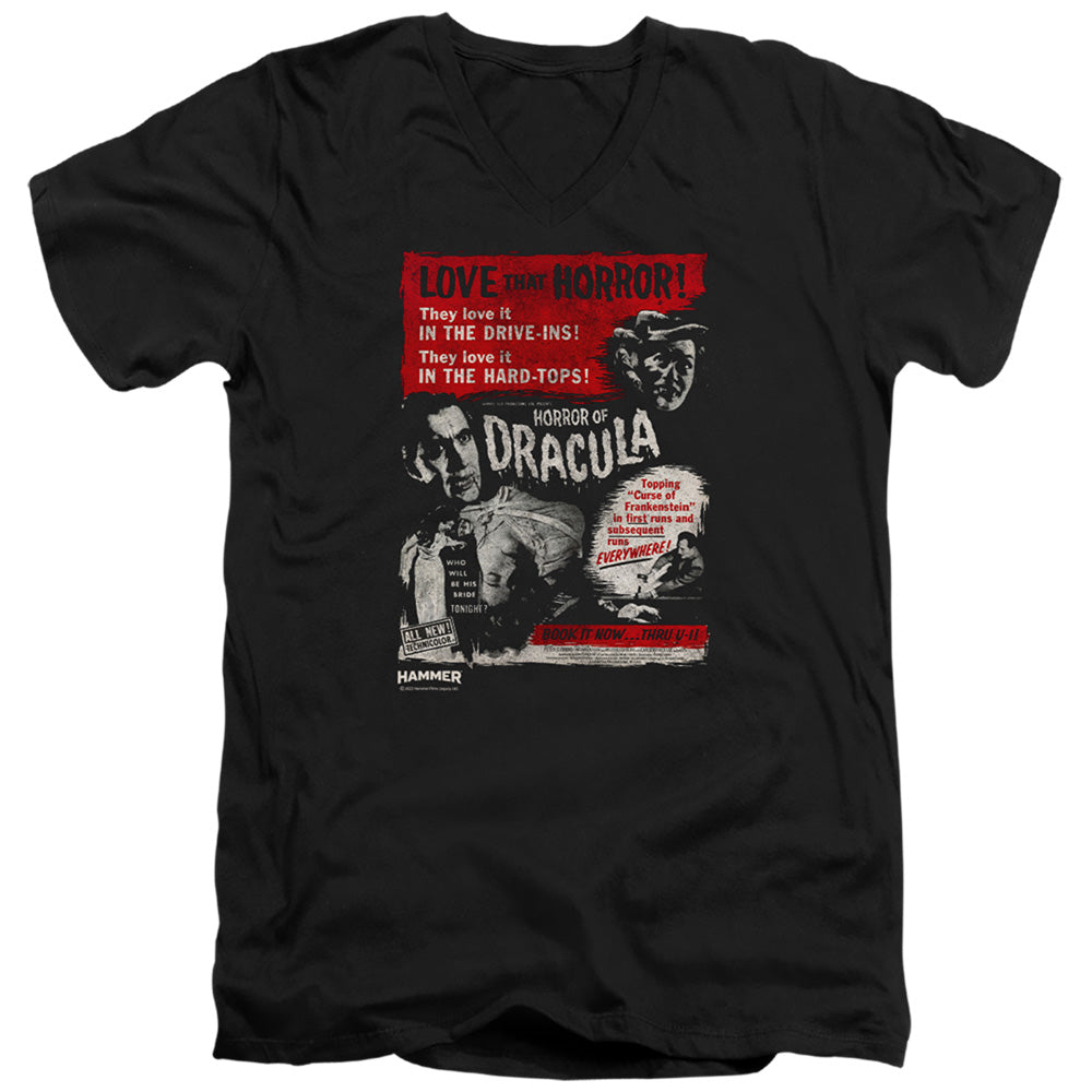AN OFFCIALLY LICENSED HAMMER HOUSE OF HORROR LOVE HORROR OF DRACULA MEN'S V-NECK T-SHIRT BLACK