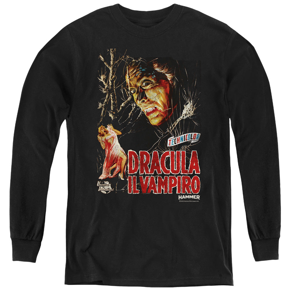AN OFFCIALLY LICENSED HAMMER HOUSE OF HORROR IL VAMPIRO YOUTH LONG SLEEVE T-SHIRT BLACK