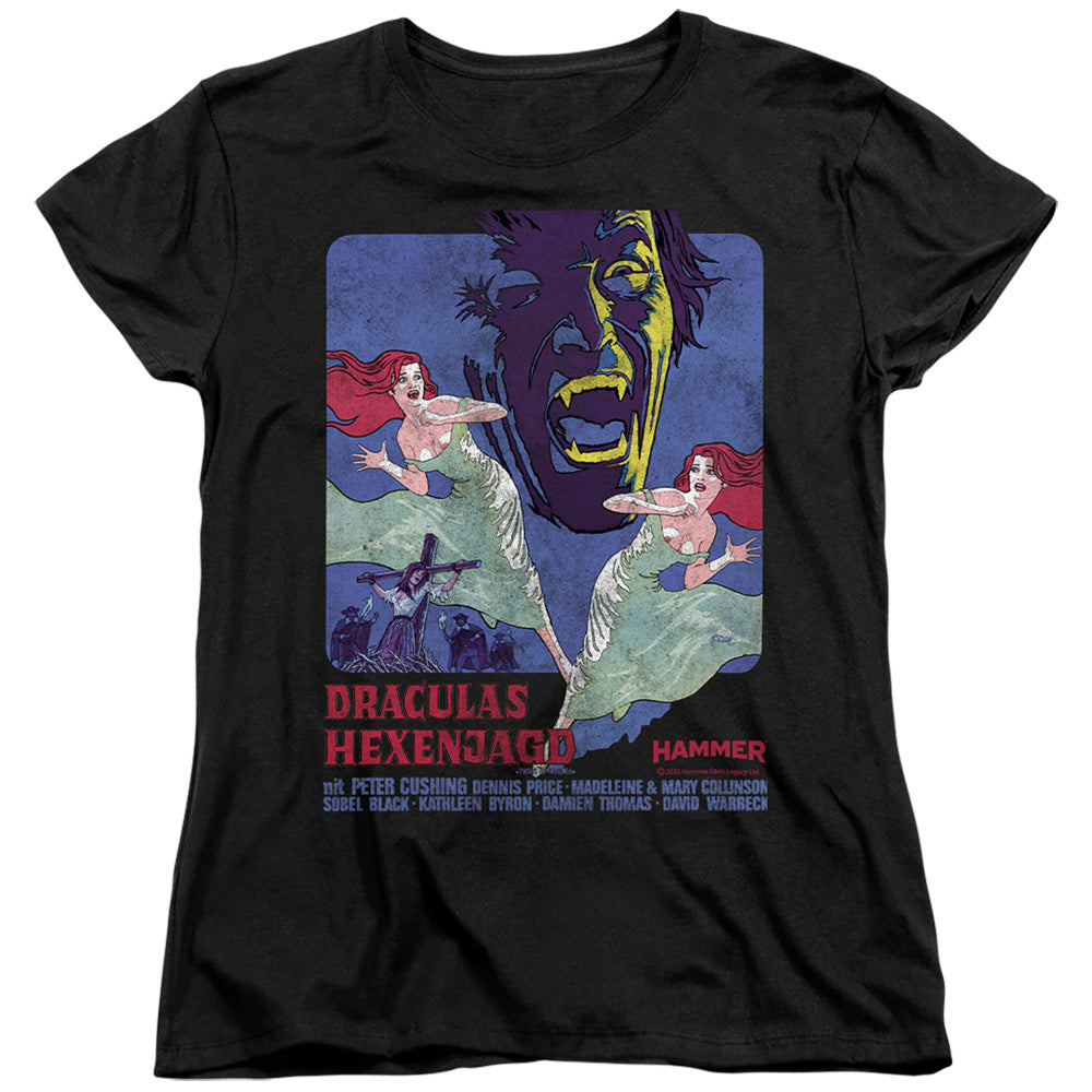 AN OFFCIALLY LICENSED HAMMER HOUSE OF HORROR DRACULAS WOMEN'S REGULAR FIT T-SHIRT BLACK