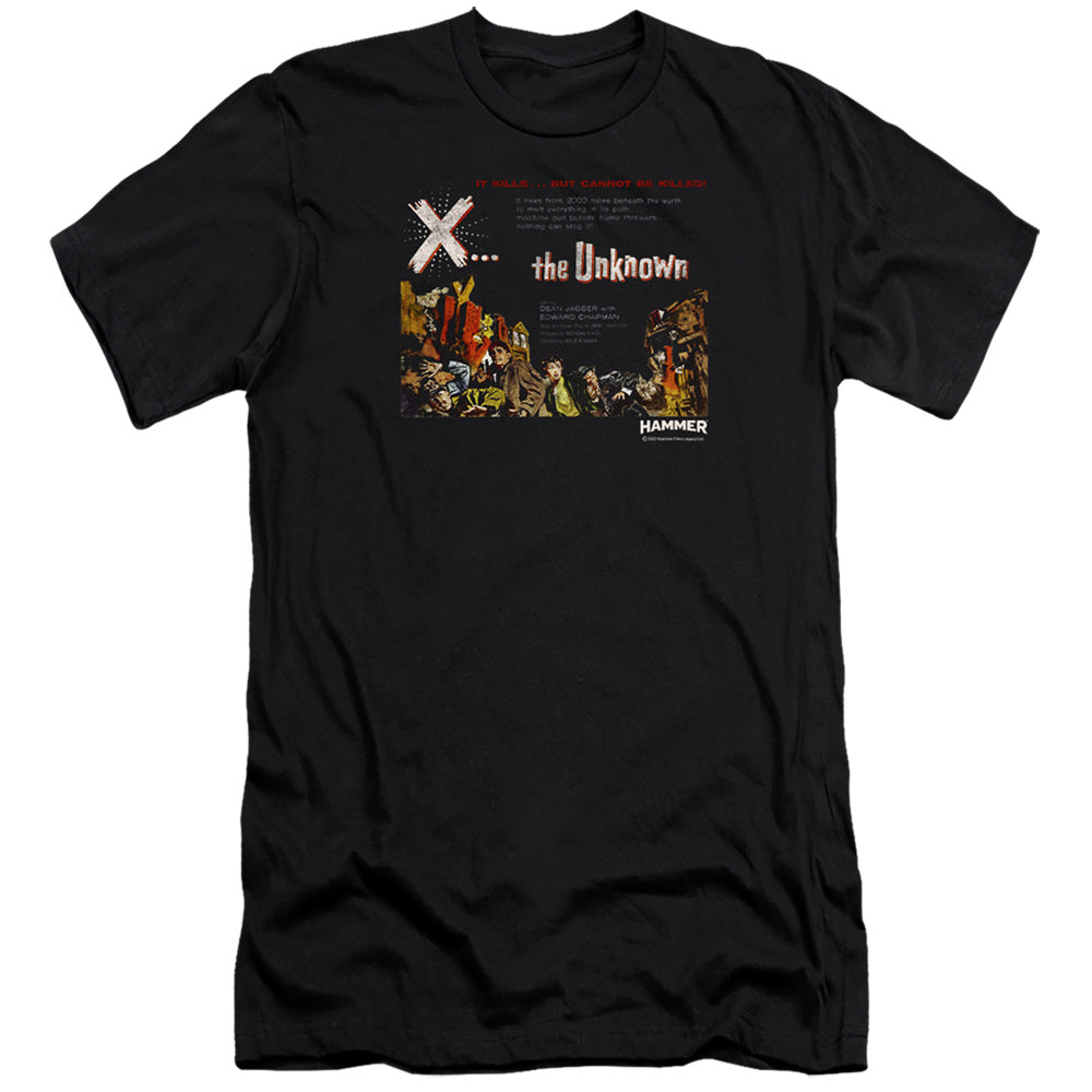 AN OFFCIALLY LICENSED HAMMER HOUSE OF HORROR THE UNKKNOWN MEN'S PREMIUM SLIM FIT T-SHIRT BLACK