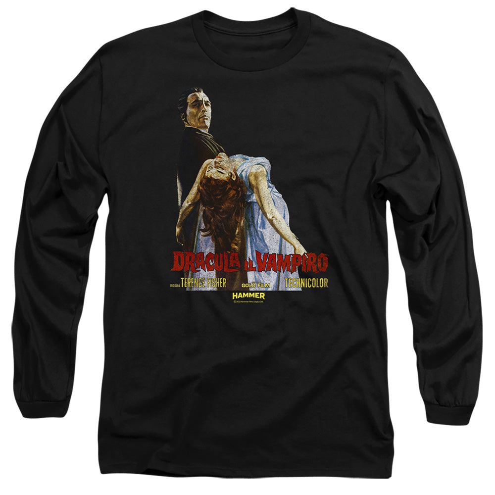 AN OFFCIALLY LICENSED HAMMER HOUSE OF HORROR VAMPIRO LADY MEN'S LONG SLEEVE T-SHIRT BLACK