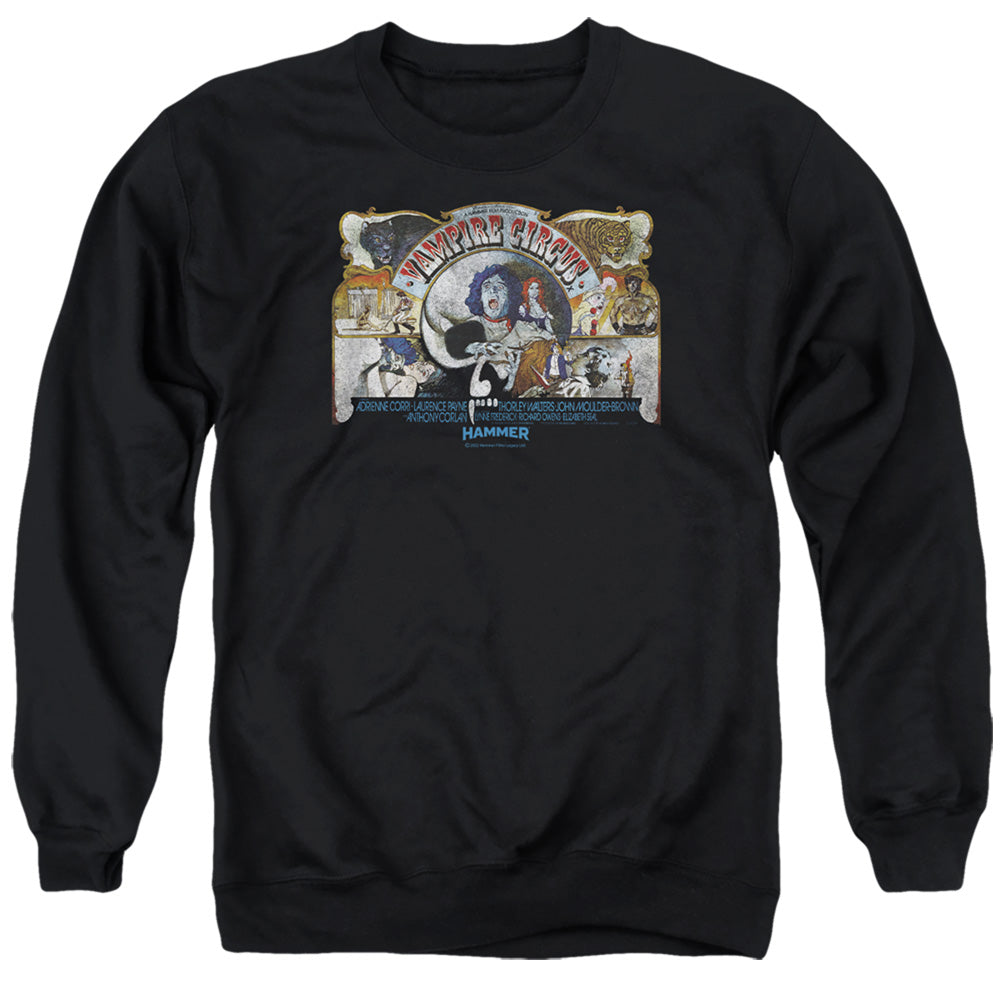 AN OFFCIALLY LICENSED HAMMER HOUSE OF HORROR CIRCUS ADULT UNISEX CREWNECK SWEATSHIRT BLACK