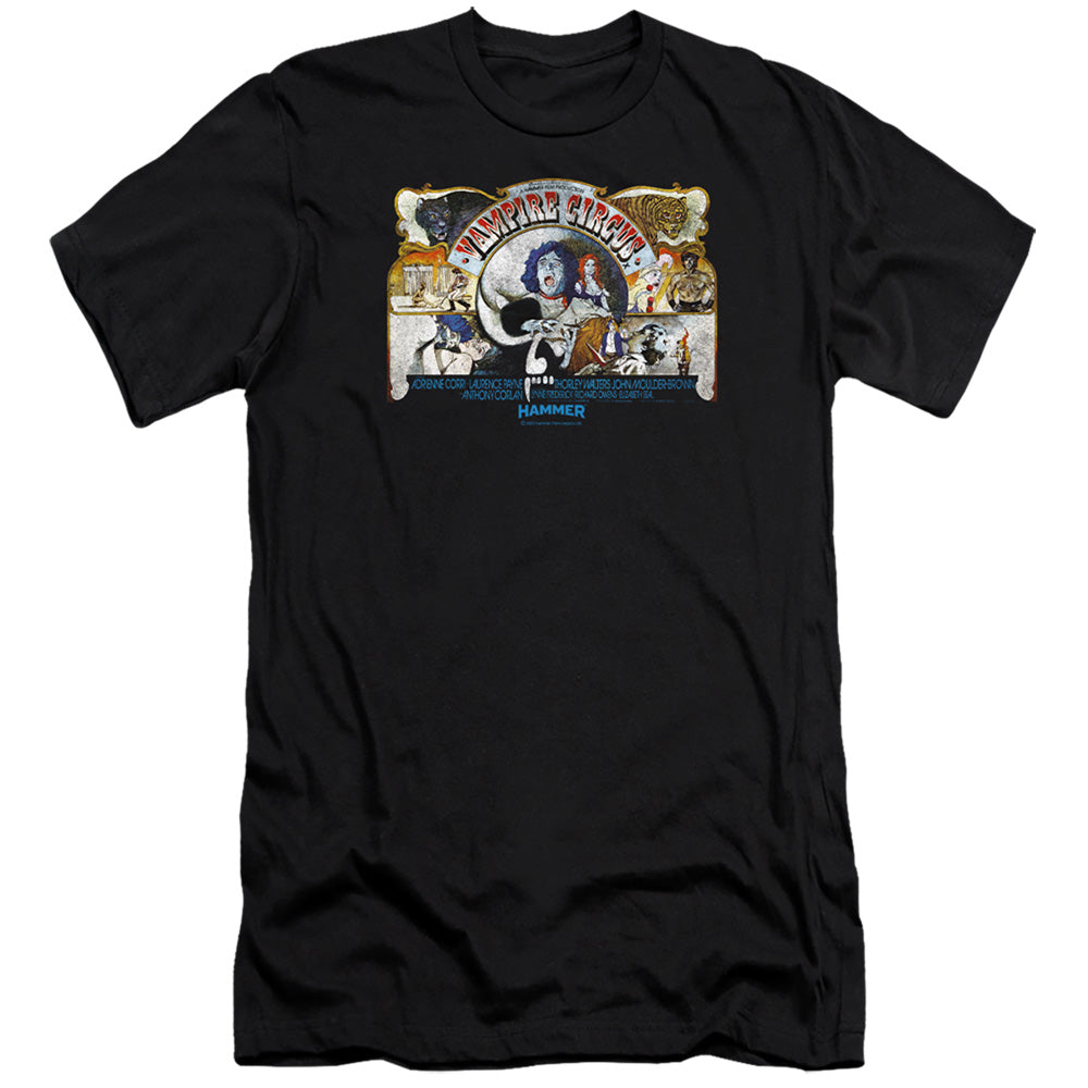 AN OFFCIALLY LICENSED HAMMER HOUSE OF HORROR CIRCUS MEN'S PREMIUM SLIM FIT T-SHIRT BLACK