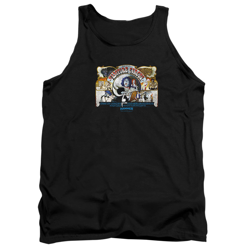 AN OFFCIALLY LICENSED HAMMER HOUSE OF HORROR CIRCUS ADULT UNISEX TANK TOP BLACK