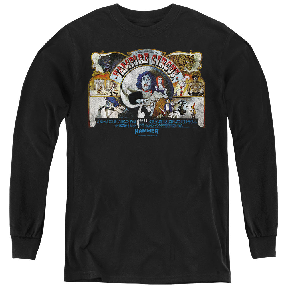 AN OFFCIALLY LICENSED HAMMER HOUSE OF HORROR CIRCUS YOUTH LONG SLEEVE T-SHIRT BLACK
