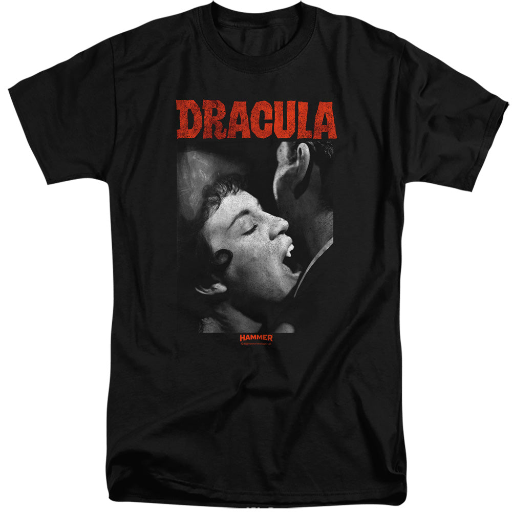 AN OFFCIALLY LICENSED HAMMER HOUSE OF HORROR CHRISTOPHER LEE DRACULA BITE MEN'S TALL FIT T-SHIRT BLACK