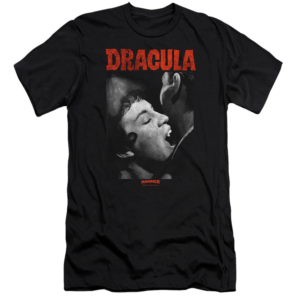 AN OFFCIALLY LICENSED HAMMER HOUSE OF HORROR CHRISTOPHER LEE DRACULA BITE MEN'S PREMIUM SLIM FIT T-SHIRT BLACK