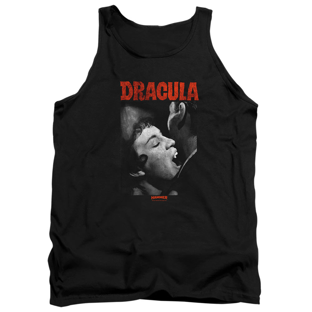 AN OFFCIALLY LICENSED HAMMER HOUSE OF HORROR CHRISTOPHER LEE DRACULA BITE ADULT UNISEX TANK TOP BLACK