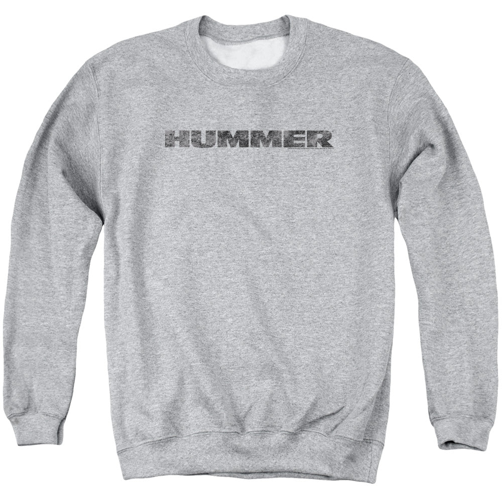 AN OFFCIALLY LICENSED HUMMER DISTRESSED HUMMER LOGO ADULT UNISEX CREWNECK SWEATSHIRT ATHLETIC HEATHER