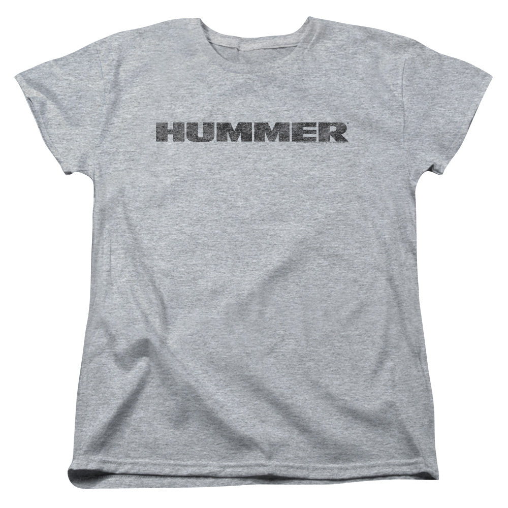 AN OFFCIALLY LICENSED HUMMER DISTRESSED HUMMER LOGO WOMEN'S REGULAR FIT T-SHIRT ATHLETIC HEATHER