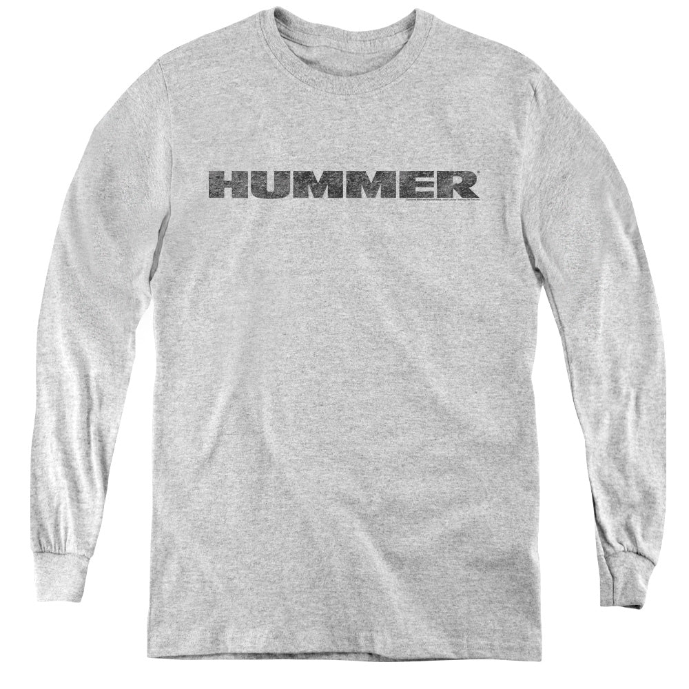 AN OFFCIALLY LICENSED HUMMER DISTRESSED HUMMER LOGO YOUTH LONG SLEEVE T-SHIRT ATHLETIC HEATHER
