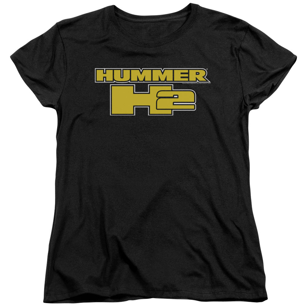 AN OFFCIALLY LICENSED HUMMER H2 BLOCK LOGO WOMEN'S REGULAR FIT T-SHIRT BLACK