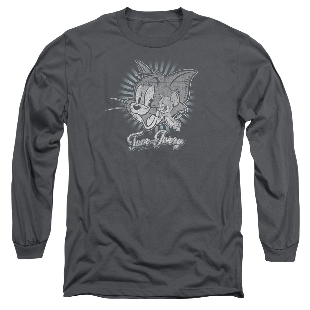 AN OFFCIALLY LICENSED HAPPY CLASSIC PALS HAPPY CLASSIC PALS MEN'S LONG SLEEVE T-SHIRT CHARCOAL