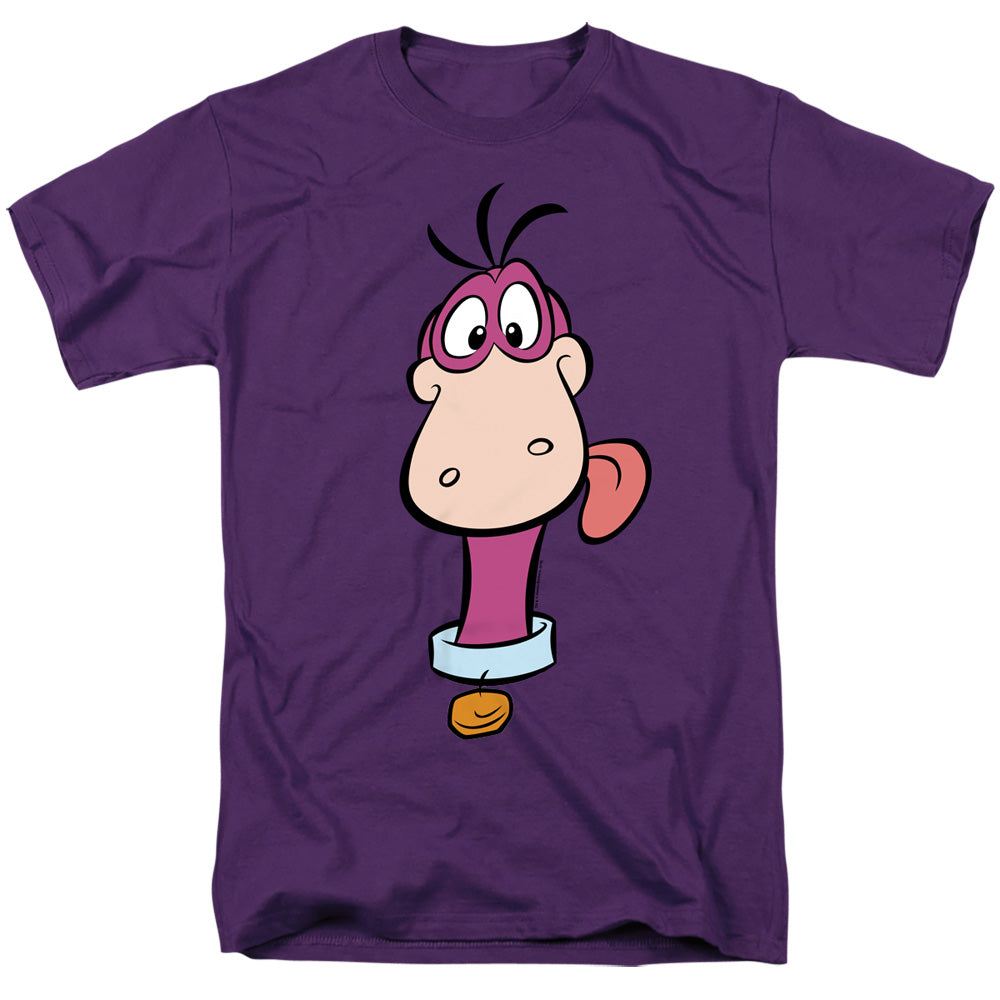 AN OFFCIALLY LICENSED FLINTSTONES DINO HEADSHOT MEN'S REGULAR FIT T-SHIRT PURPLE