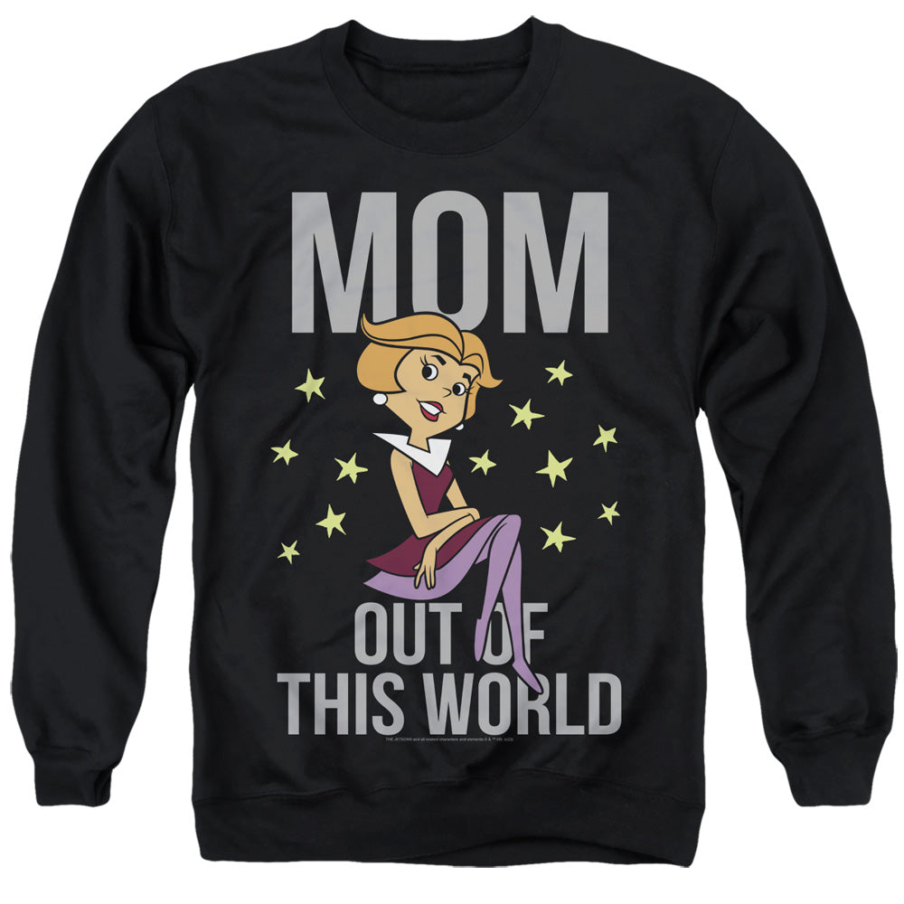 AN OFFCIALLY LICENSED JETSONS OUT OF THIS WORLD MOM ADULT UNISEX CREWNECK SWEATSHIRT BLACK