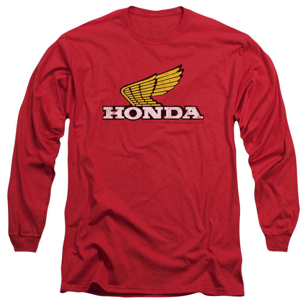 AN OFFCIALLY LICENSED HONDA YELLOW WING LOGO MEN'S LONG SLEEVE T-SHIRT RED