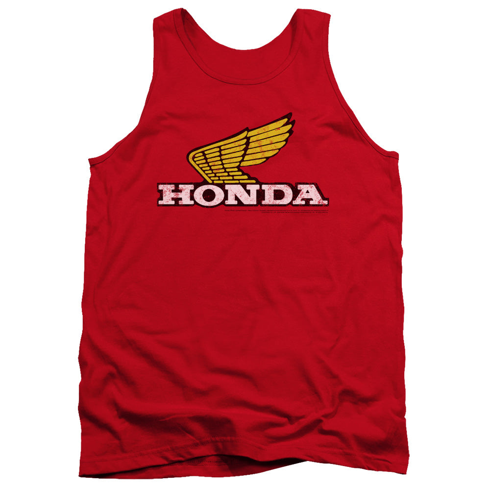 AN OFFCIALLY LICENSED HONDA YELLOW WING LOGO ADULT UNISEX TANK TOP RED