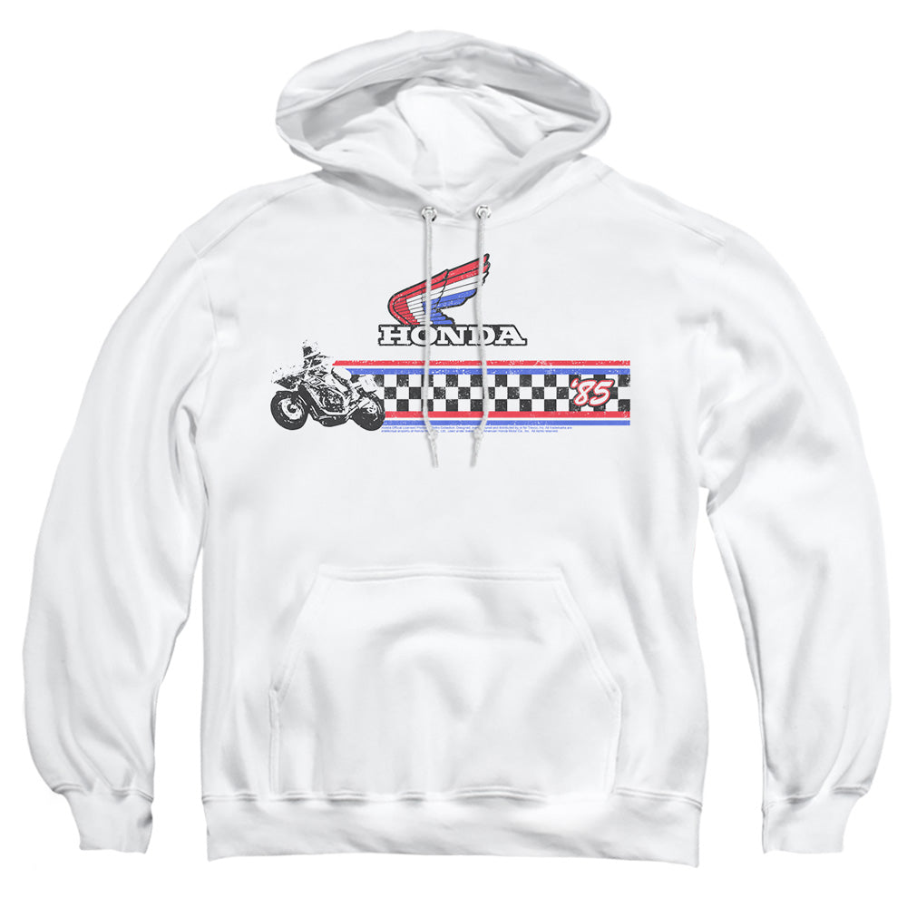 AN OFFCIALLY LICENSED HONDA 1985 RED WHITE BLUE ADULT UNISEX PULLOVER HOODIE WHITE
