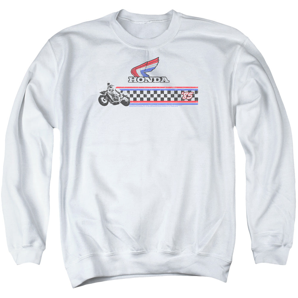 AN OFFCIALLY LICENSED HONDA 1985 RED WHITE BLUE ADULT UNISEX CREWNECK SWEATSHIRT WHITE