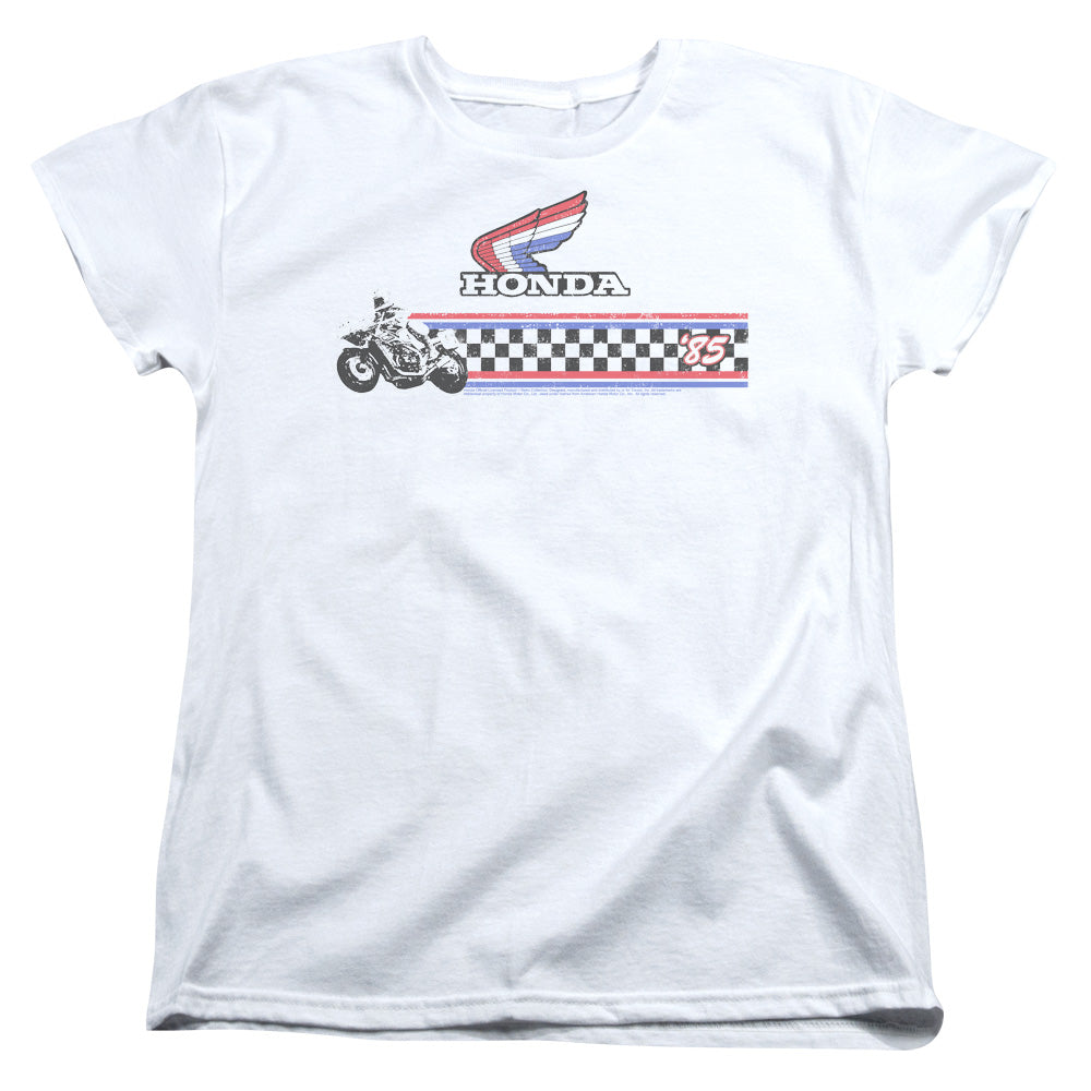 AN OFFCIALLY LICENSED HONDA 1985 RED WHITE BLUE WOMEN'S REGULAR FIT T-SHIRT WHITE