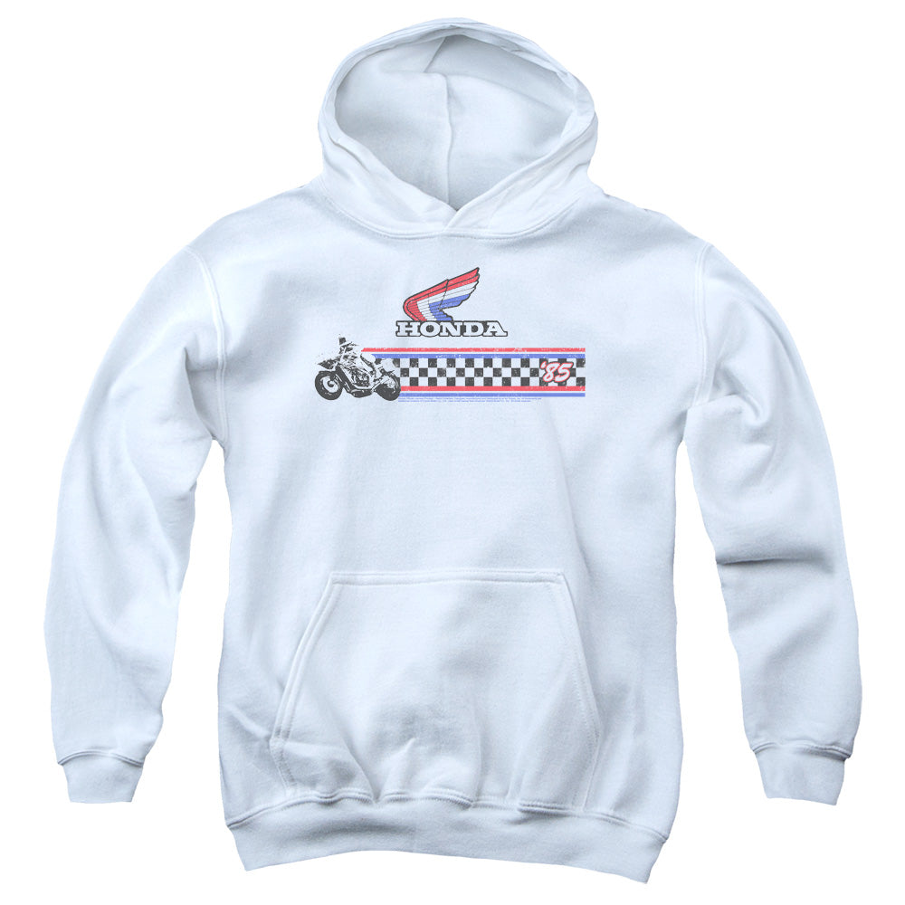 AN OFFCIALLY LICENSED HONDA 1985 RED WHITE BLUE YOUTH HOODIE WHITE