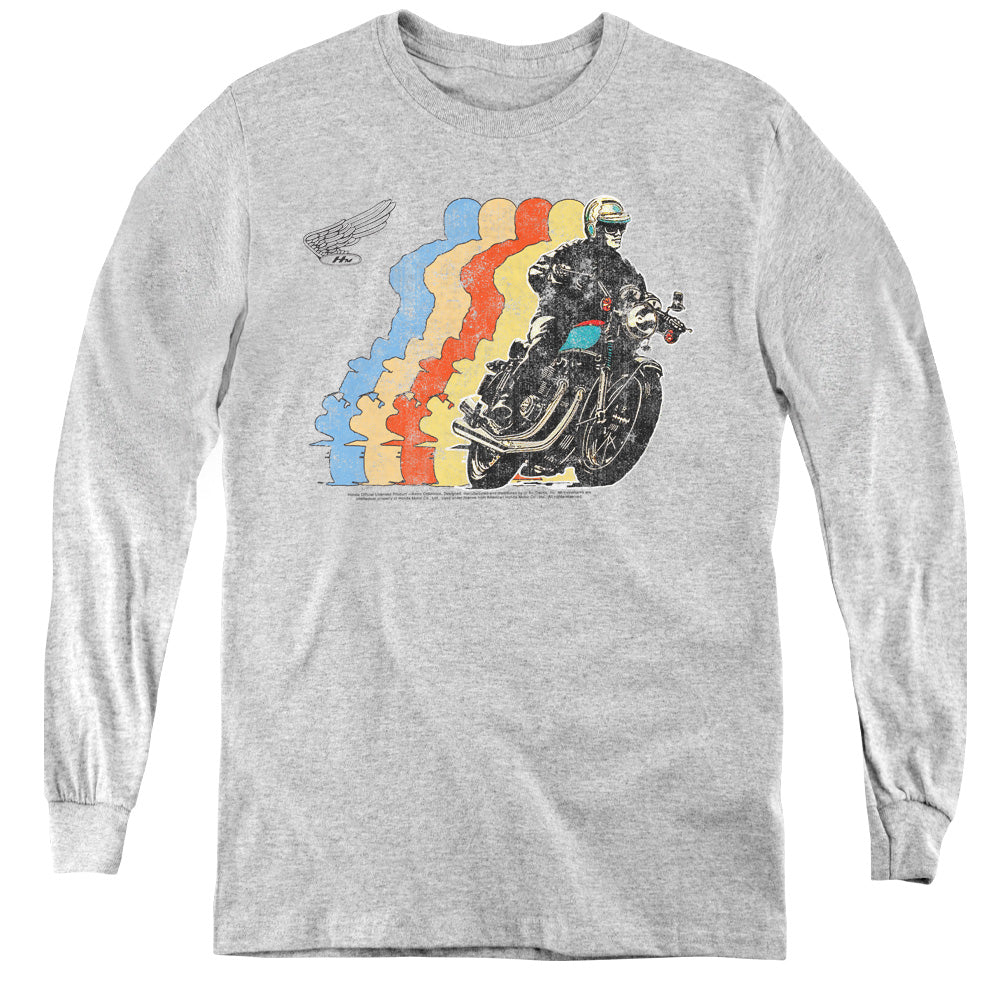 AN OFFCIALLY LICENSED HONDA RETRO HONDA YOUTH LONG SLEEVE T-SHIRT ATHLETIC HEATHER
