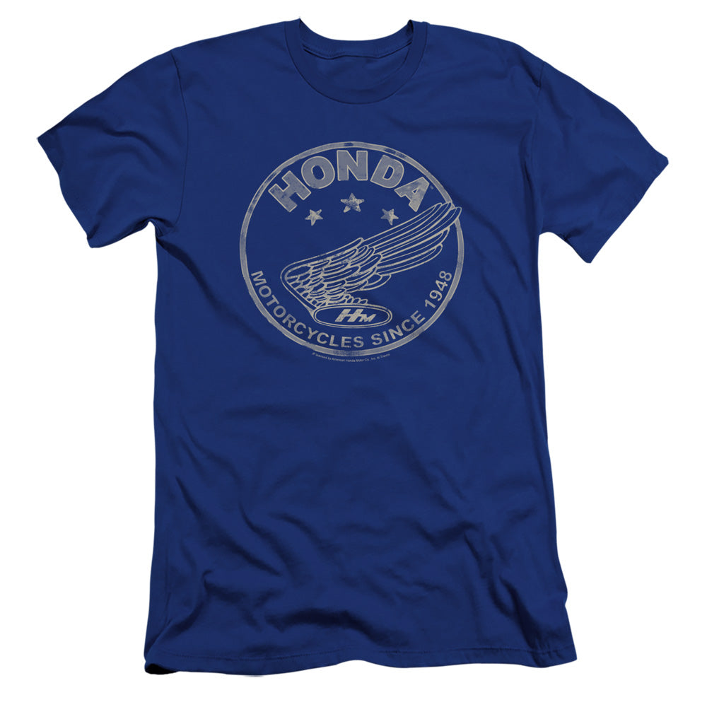 AN OFFCIALLY LICENSED HONDA MOTORCYCLES SINCE 1948 MEN'S PREMIUM SLIM FIT T-SHIRT ROYAL