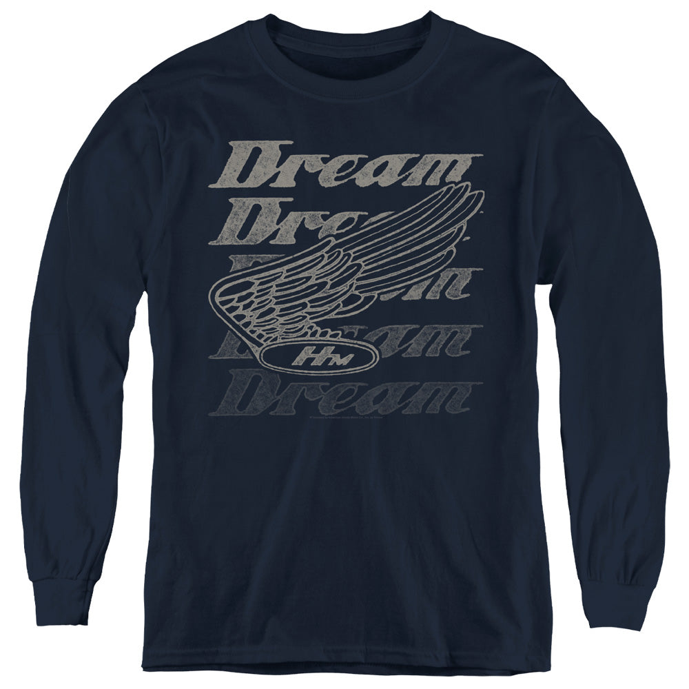 AN OFFCIALLY LICENSED HONDA MOTORCYCLES DREAMER YOUTH LONG SLEEVE T-SHIRT NAVY