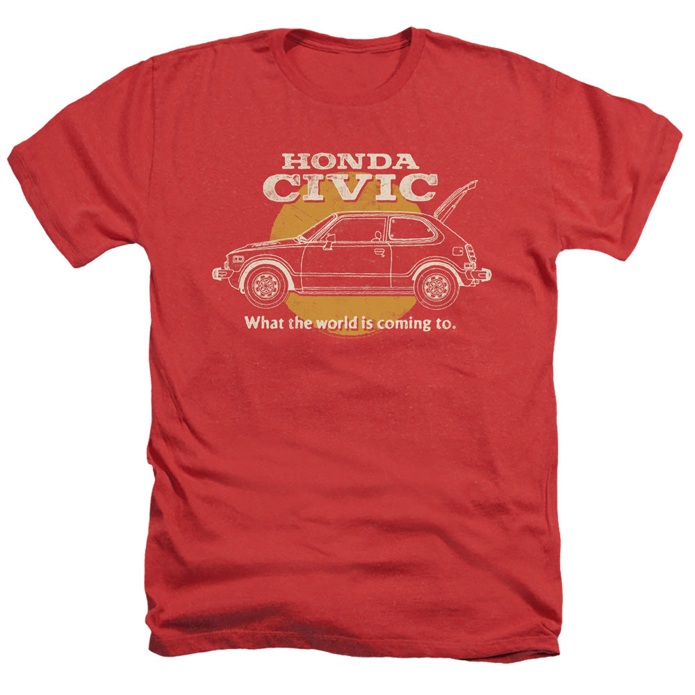 AN OFFCIALLY LICENSED HONDA CIVIC COMING WORLD MEN'S HEATHER T-SHIRT RED