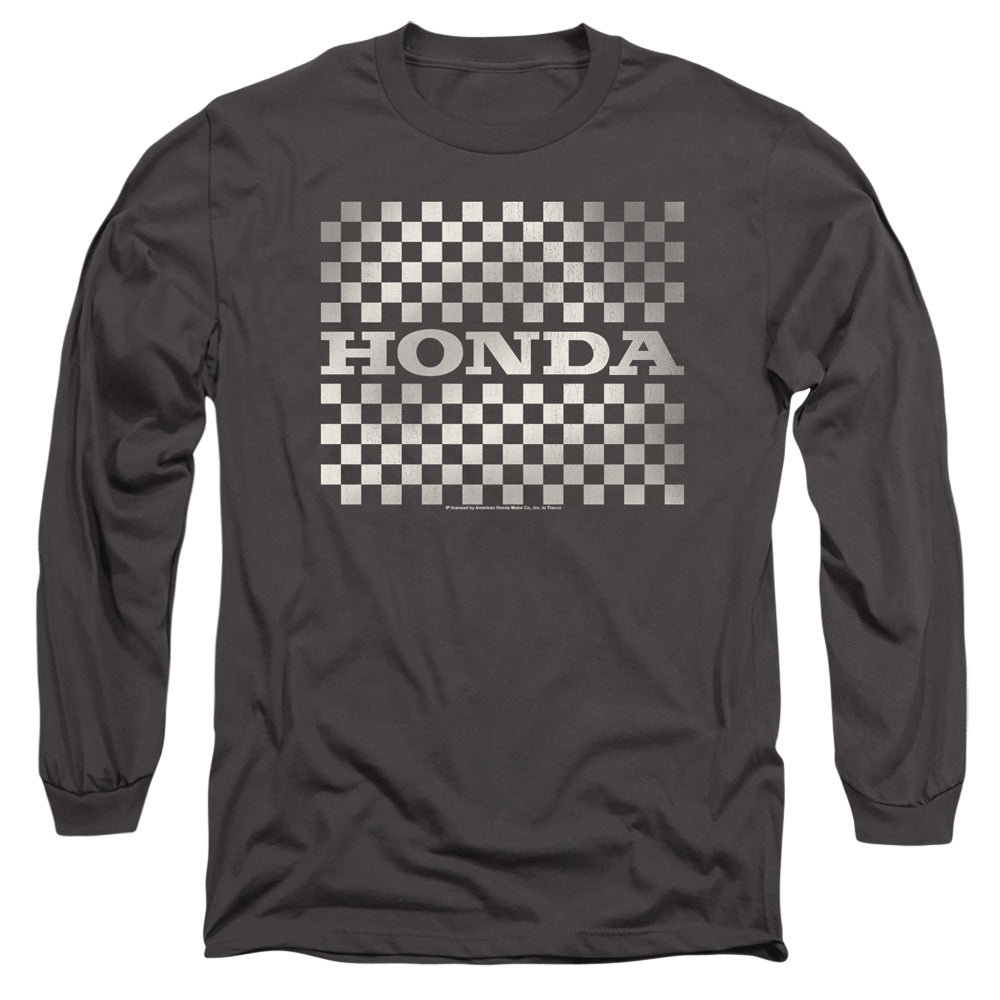 AN OFFCIALLY LICENSED HONDA CHECKERS LOGO MEN'S LONG SLEEVE T-SHIRT CHARCOAL
