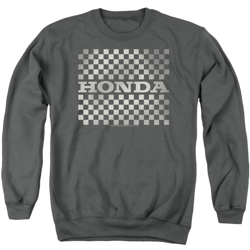 AN OFFCIALLY LICENSED HONDA CHECKERS LOGO ADULT UNISEX CREWNECK SWEATSHIRT CHARCOAL