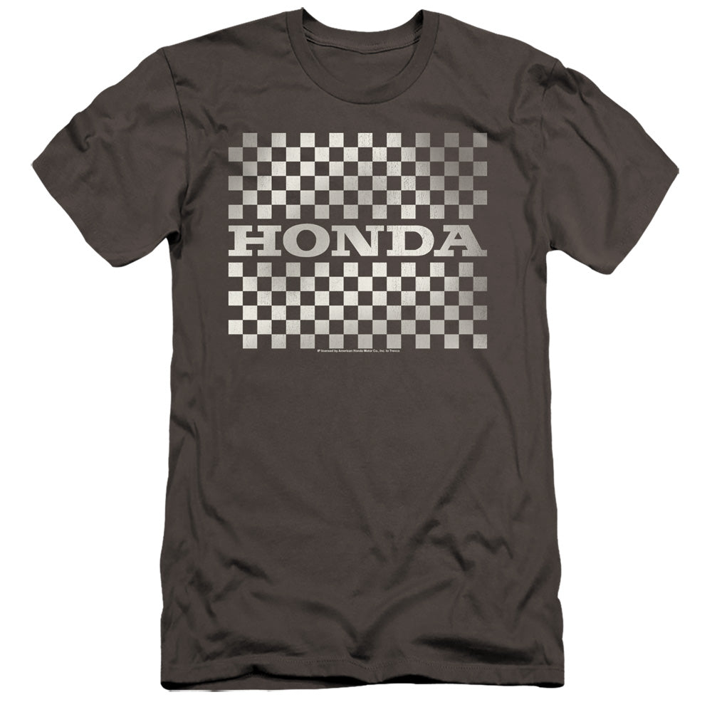 AN OFFCIALLY LICENSED HONDA CHECKERS LOGO MEN'S PREMIUM SLIM FIT T-SHIRT CHARCOAL