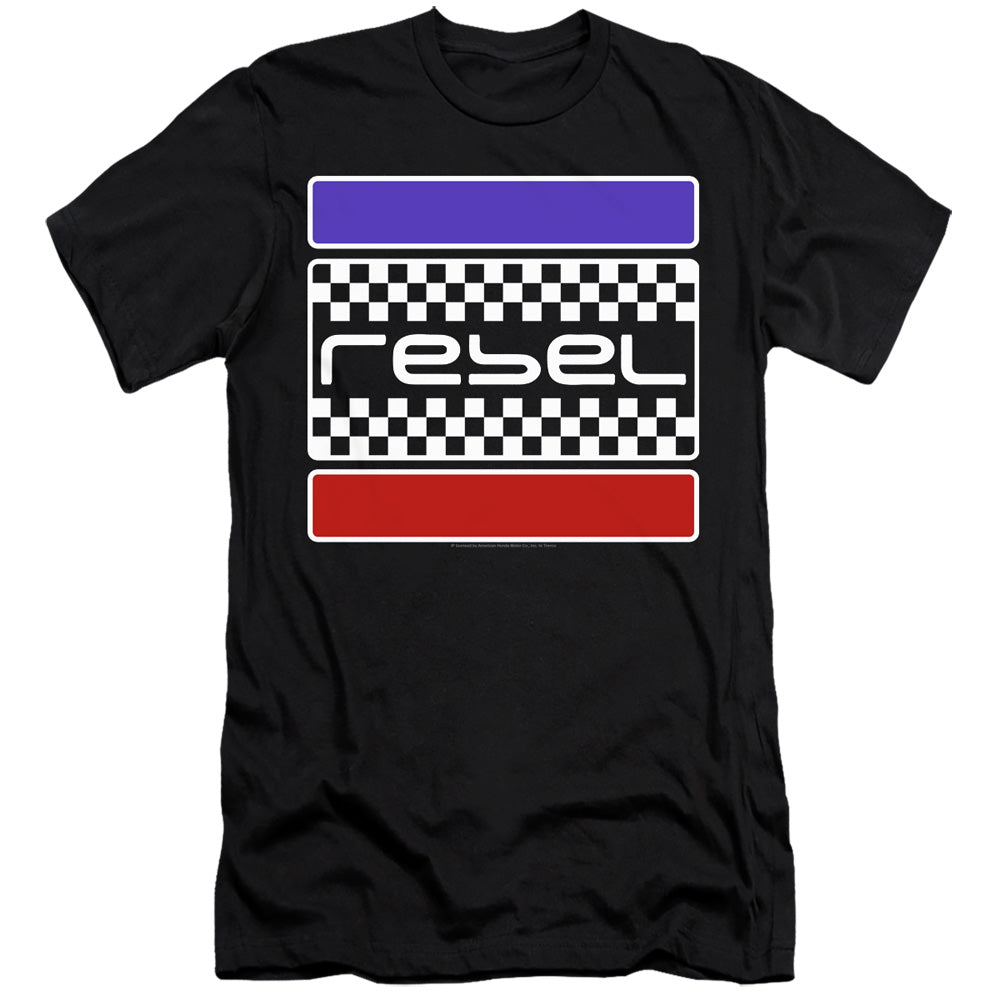 AN OFFCIALLY LICENSED HONDA REBEL CHECKERS MEN'S PREMIUM SLIM FIT T-SHIRT BLACK