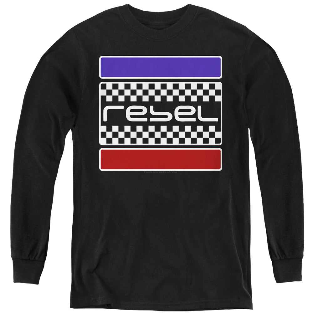 AN OFFCIALLY LICENSED HONDA REBEL CHECKERS YOUTH LONG SLEEVE T-SHIRT BLACK