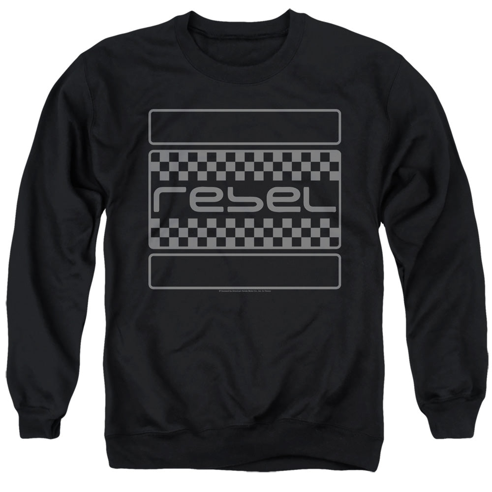 AN OFFCIALLY LICENSED HONDA REBEL CHECKERS GREY ADULT UNISEX CREWNECK SWEATSHIRT BLACK