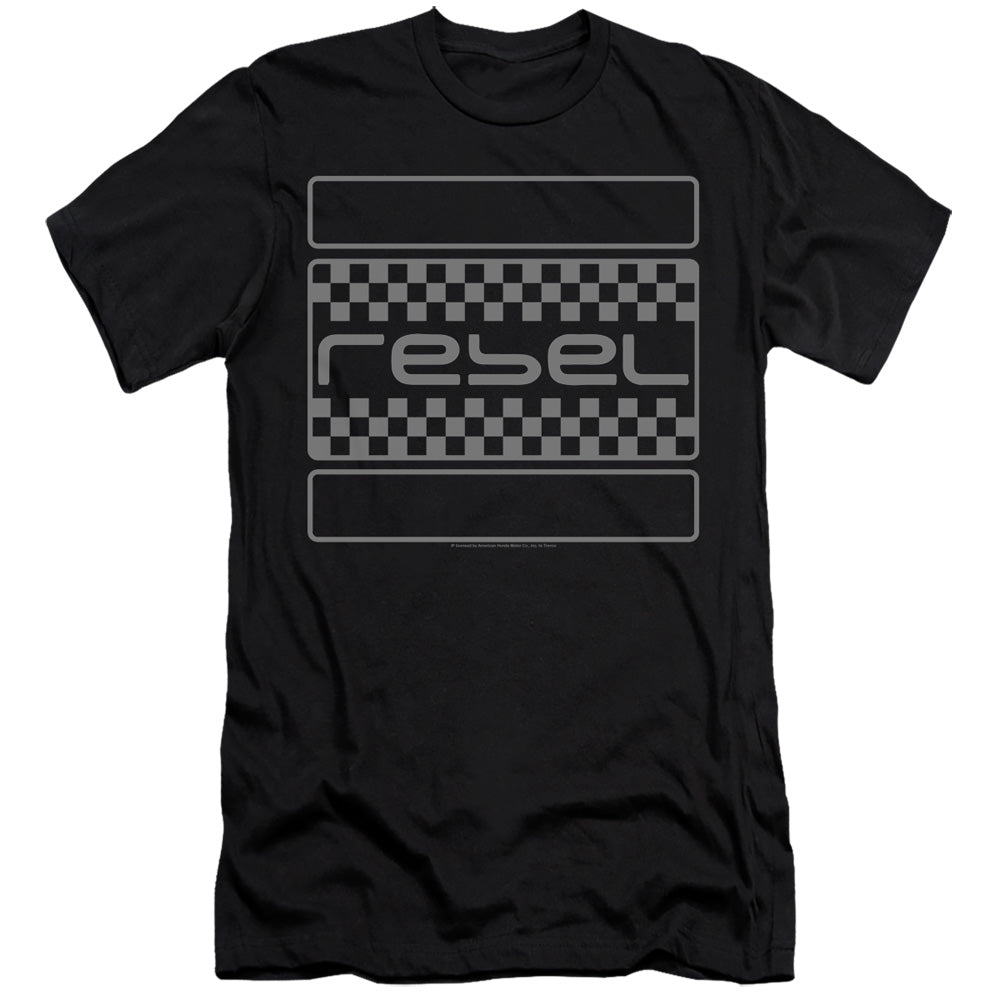 AN OFFCIALLY LICENSED HONDA REBEL CHECKERS GREY MEN'S PREMIUM SLIM FIT T-SHIRT BLACK