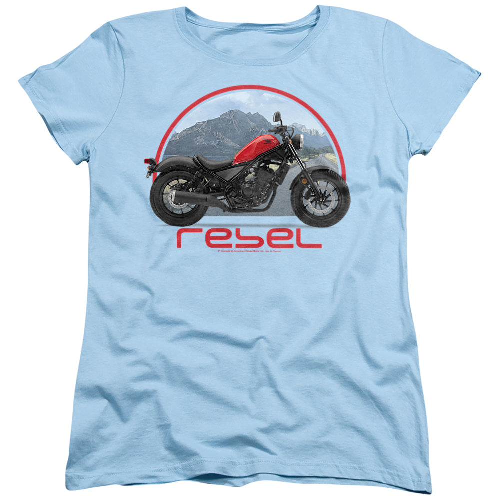 AN OFFCIALLY LICENSED HONDA OPEN ROAD REBEL WOMEN'S REGULAR FIT T-SHIRT LIGHT BLUE