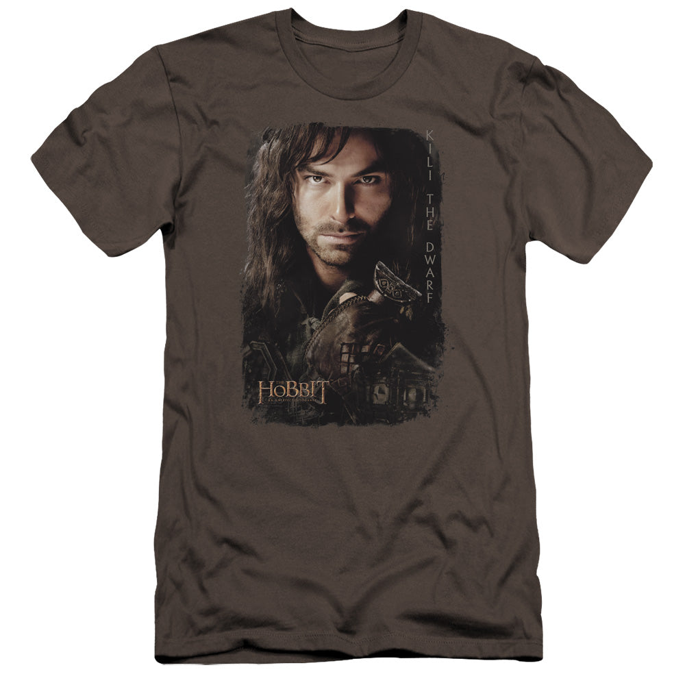AN OFFCIALLY LICENSED HOBBIT KILI POSTER MEN'S PREMIUM SLIM FIT T-SHIRT CHARCOAL