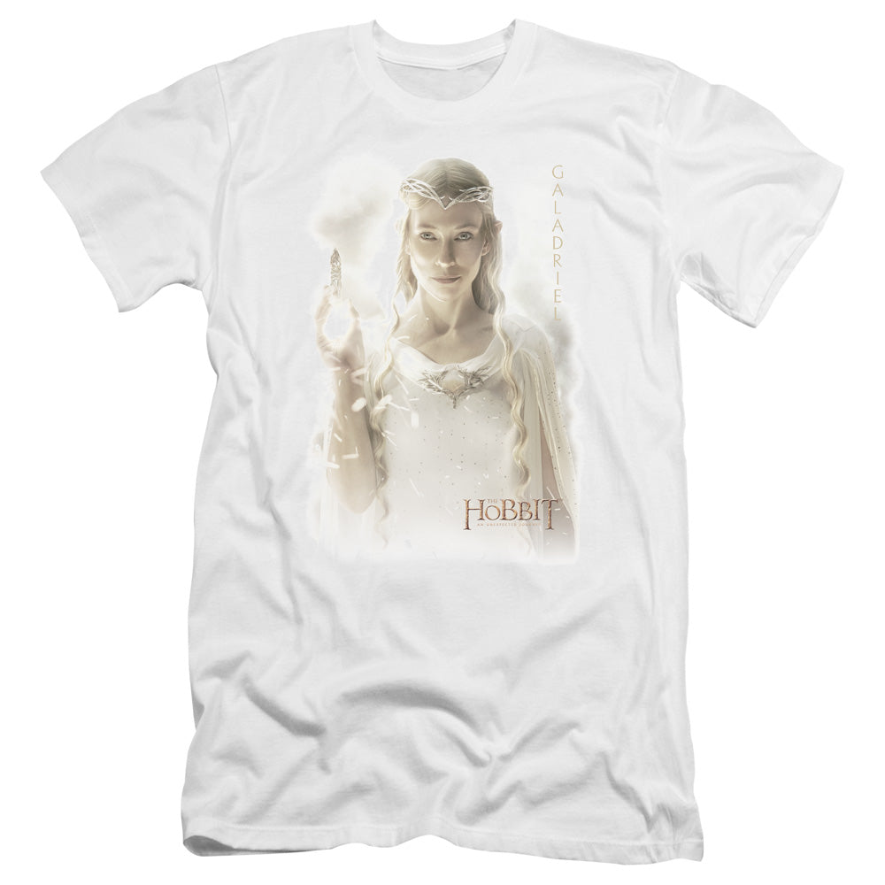 AN OFFCIALLY LICENSED HOBBIT GALADRIEL MEN'S PREMIUM SLIM FIT T-SHIRT WHITE