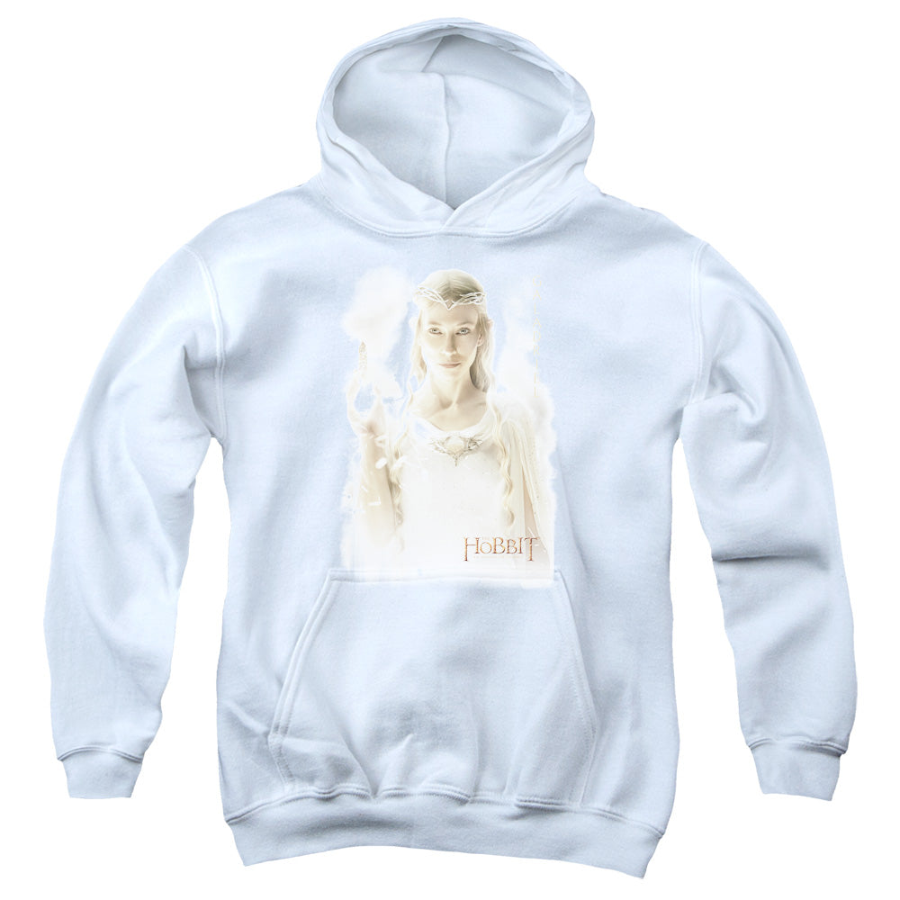 AN OFFCIALLY LICENSED HOBBIT GALADRIEL YOUTH HOODIE WHITE